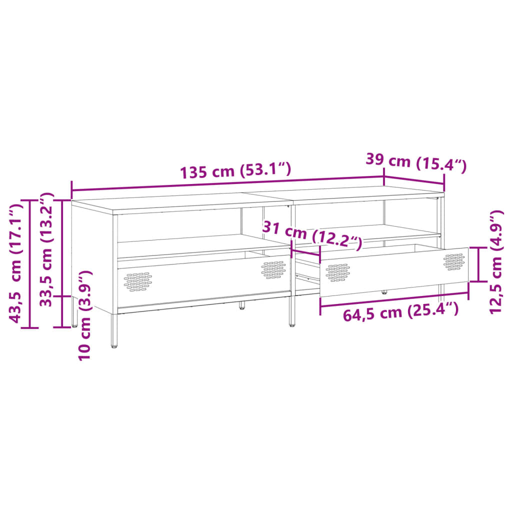 TV Stand Black 135 x 39 x 43.5 cm Cold Rolled Steel