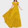 D3159P Plus Size V-Neck Pleated Ruffle Long Dress - European & American Style