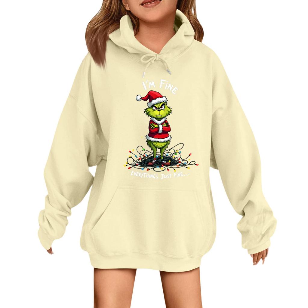 Children's Fashionable Casual Long-sleeved Loose Christmas Print Pullover Hooded Sweatshirt