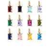 14K Gold-Plated Stainless Steel Rectangle Birthstone Pendants with Zirconia
