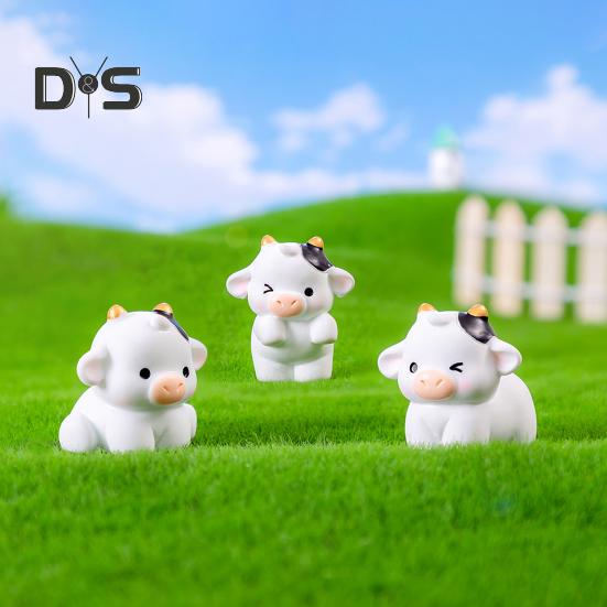 6Pcs Mini Dairy Cow Figurine Resin Tiny Cattle Ornament Miniature Animal Statue Toy Fairy Garden Microlandscape Desktop Decoration