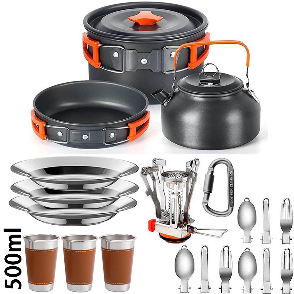 Outdoor camping cooking set outdoor water boiling and vegetable frying aluminum alloy portable set [with igniter]