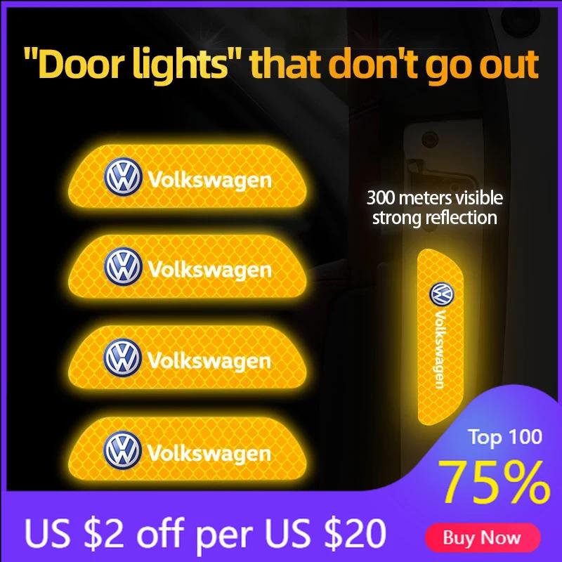 VW GTI GOLF 2026 Hot For VW VOLKSWAGEN 4Pcs Car Door Sticker Safety Warning Reflective Mark For Volkswagen Polo Golf Tiguan Pass