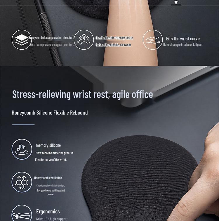 Ergonomic Silicone Memory Foam Wrist Rest Mouse Pad with Massage Sponge