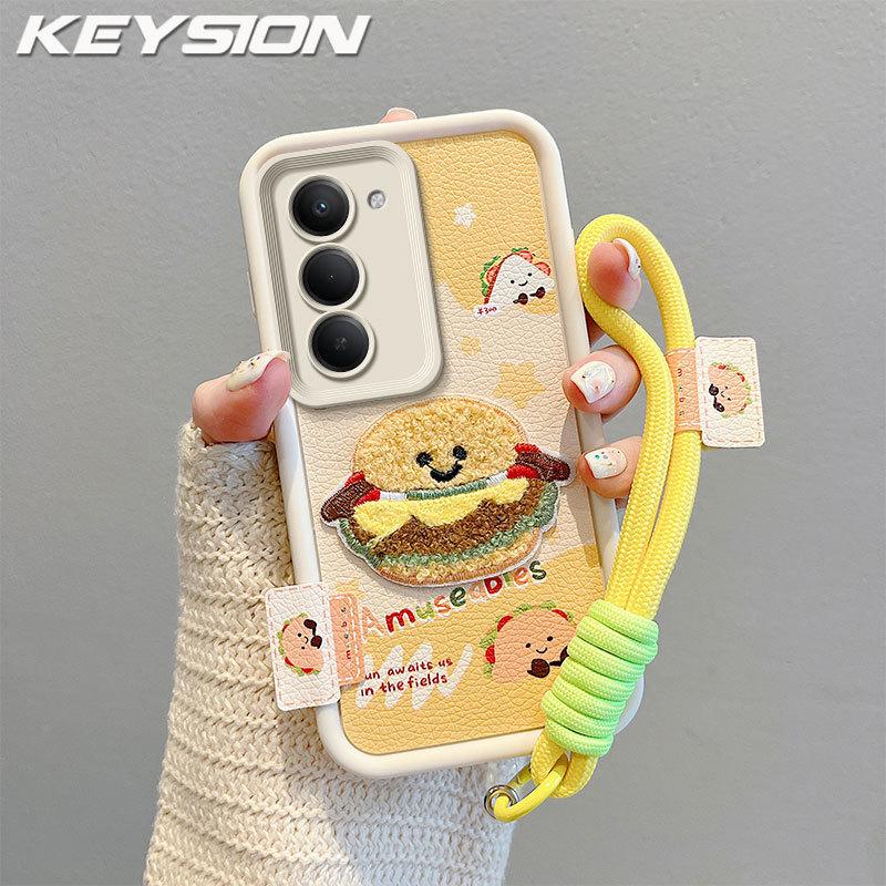 

KEYSION Cartoon Cute Plush Embroidery Case for Redmi 15 5G 169.5mm with Lanyard Soft Silicone Shockproof Phone Cover for Xiaomi Redmi 15 for Redmi 15 5G