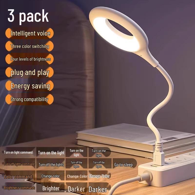 LED Sound-Activated Voice-Controlled Bedside Lamp with USB Smart Plug