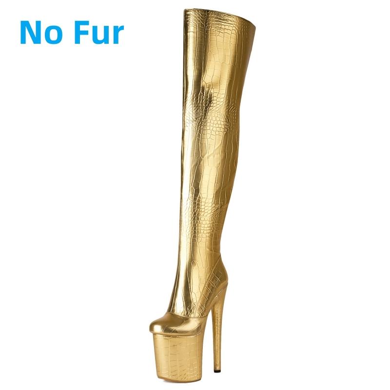 Luxury Over the Knee High Boots Women Platform Sexy 20cm Super High Heels Party Dance Club Shoes Ladies Gold Silver Long Boot