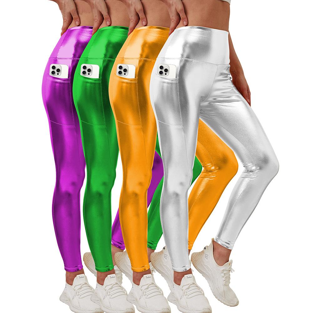 Yoga Leggings High-waisted Gold-embossed Solid-colour Casual Trousers Pencil Trousers Tight-fitting Trousers