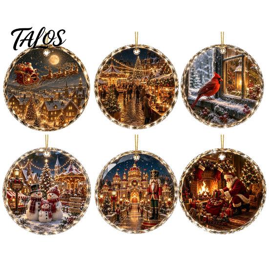 Christmas Landscape Ornament Scene Acrylic for Holiday Tree Decor, Decorative Festive Hanging Keepsake Party And Seasonal Home Decorations Artistic