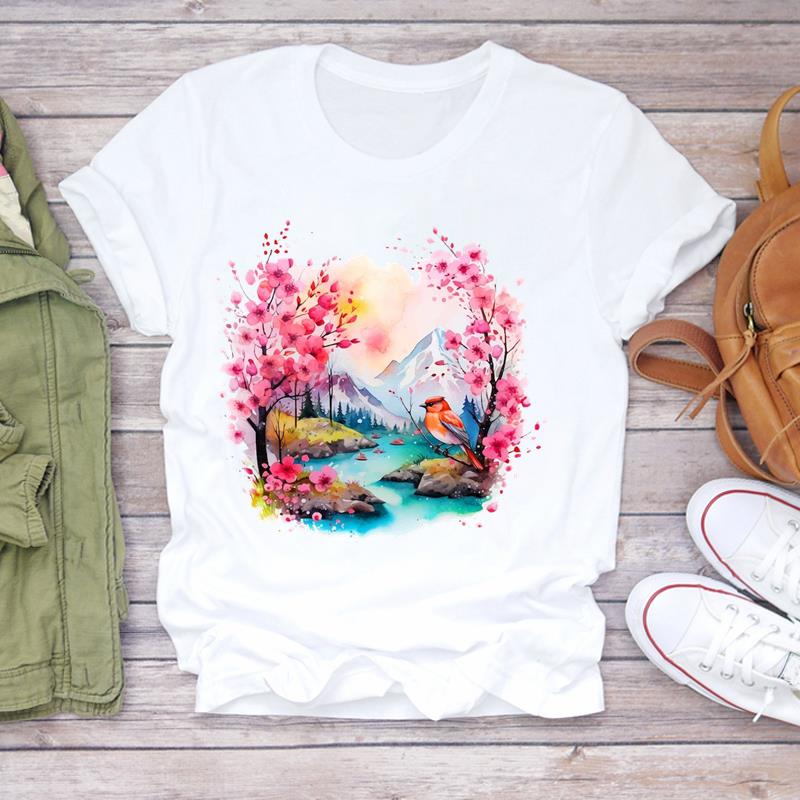 (Asian Size) Women Tee sweet love heart trend cute Top Clothing Casual  Short Sleeve T Shirt Fashion Print Lady Female Graphic T-shirts