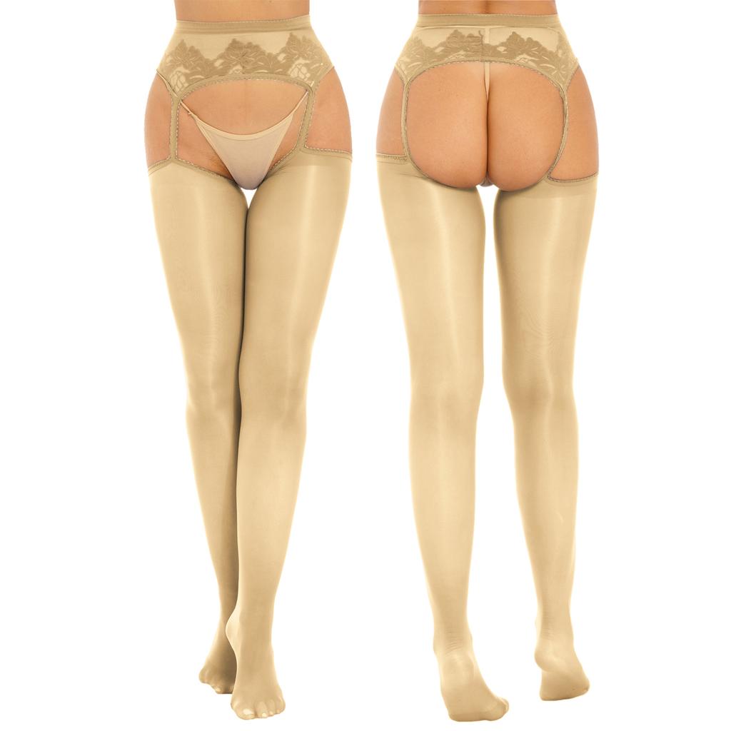 Womens Cutout Crotchless Pantyhose Floral Lace Patchwork Leggings One-Piece Garter Stockings