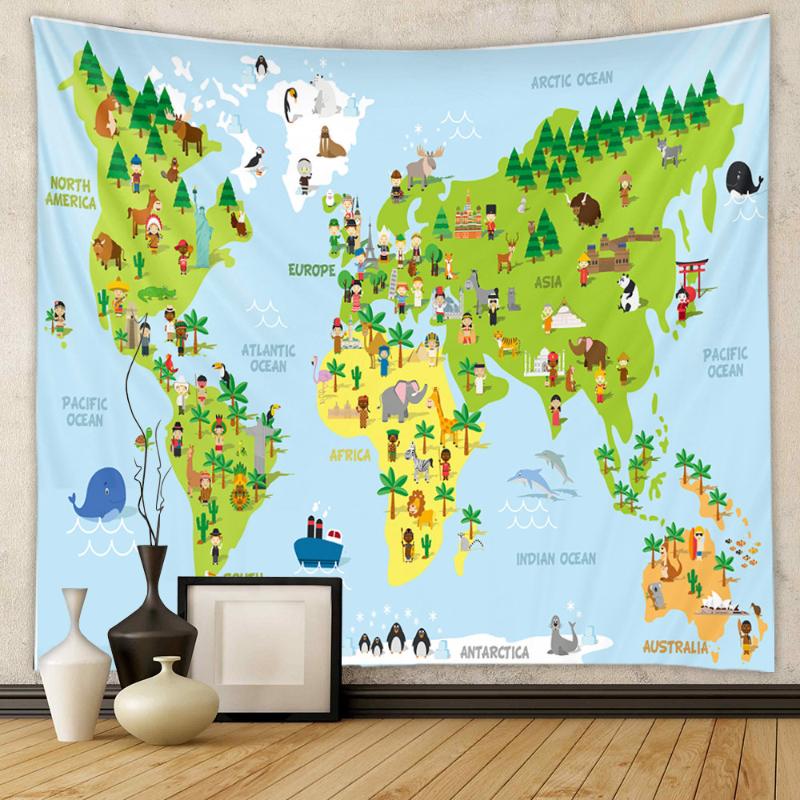Retro Baroque World Map Tapestry Polyester Fiber Renaissance Art Wall Hanging Living Room Bedroom Home Decoration 100X70CM