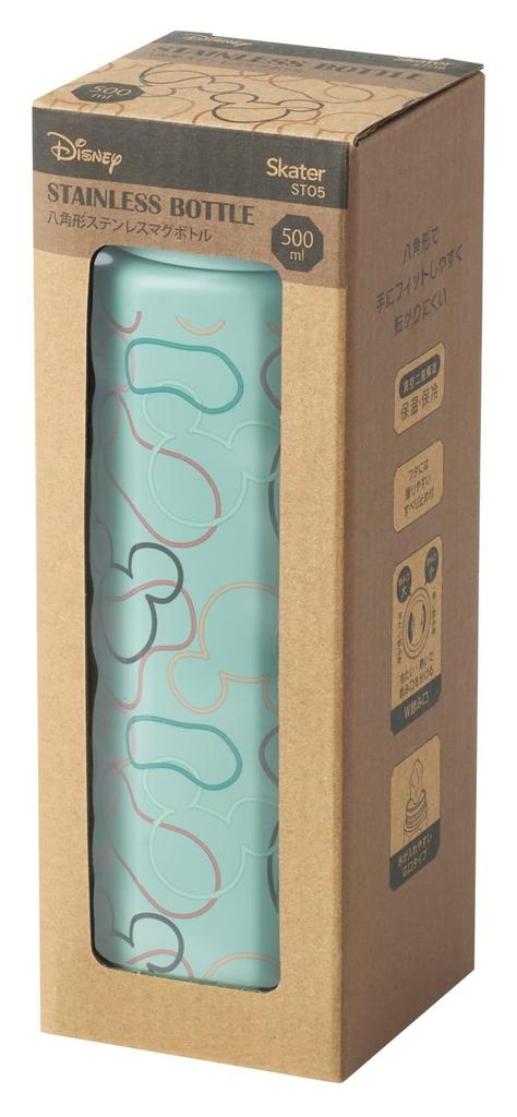 Skater Stainless Steel Mug Easy to Octagonal Insulated for Hot and Cold Disney Mickey Mouse Moss STO5 Bottle, 500ml, Hold, Shape, Drinks, Design,