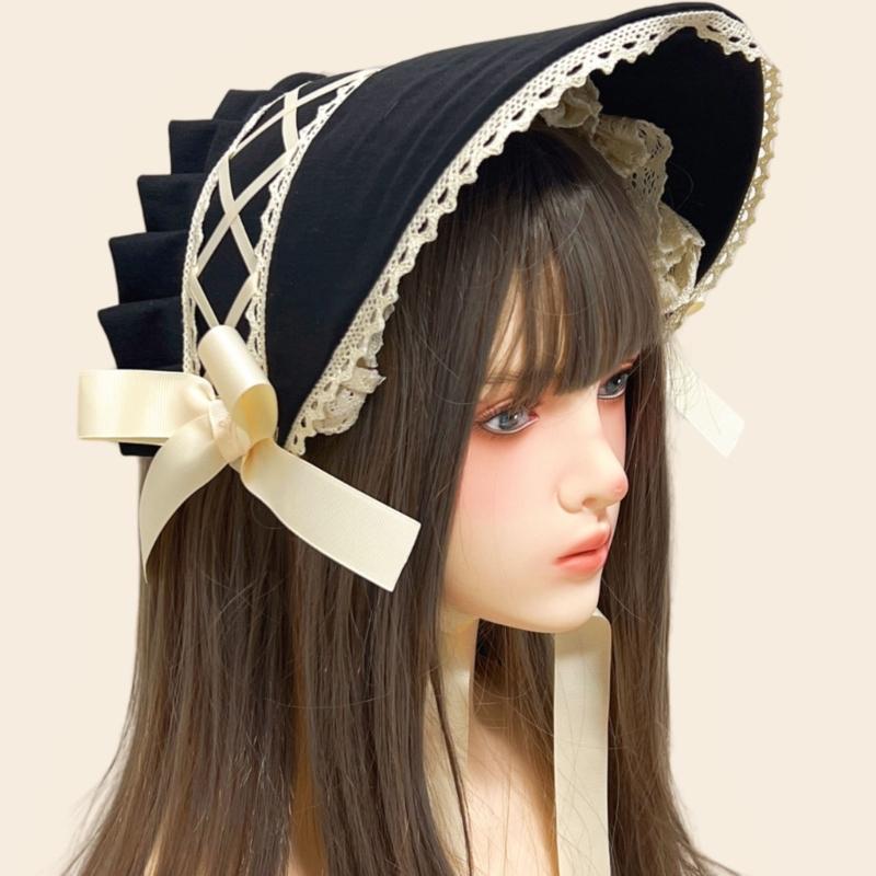 Lace Bowknot Bonnet Hat Soft Comfortable Costume Hat Cosplay Headwear For Women Seasonal Holiday Photography Accessories