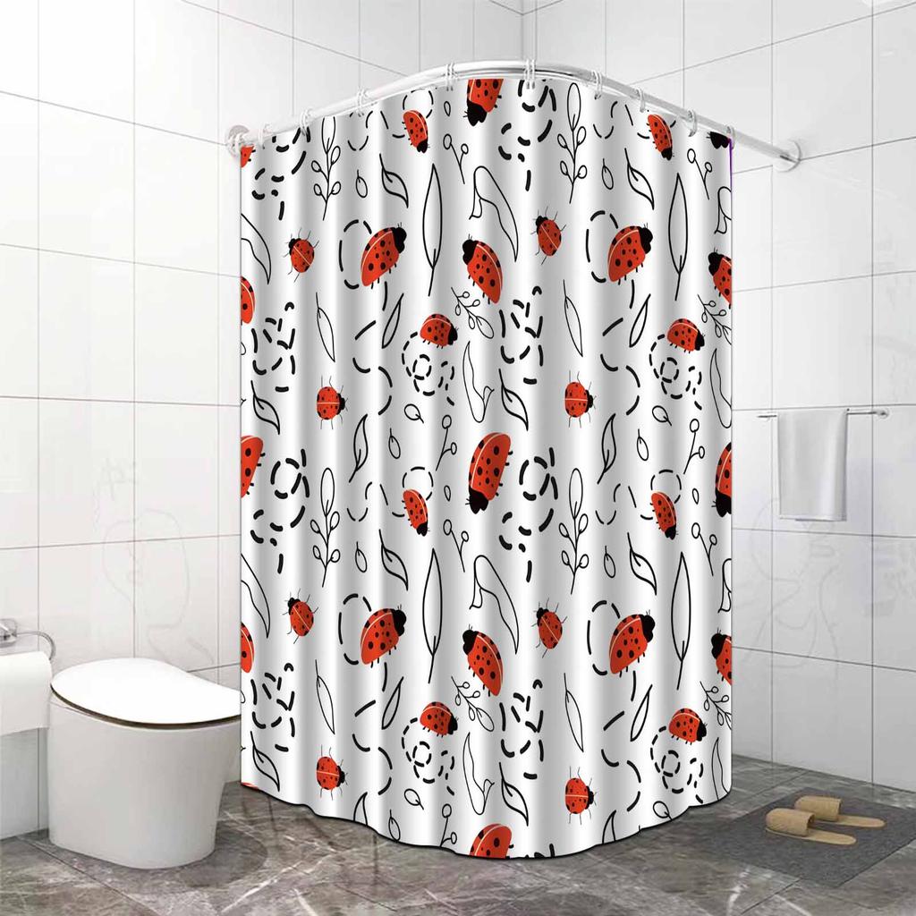 1 pezzo Tenda da doccia pattern coccinella e foglia minimalista nordica, tenda da bagno elegante di alta gamma, pattern decorativo per bagno