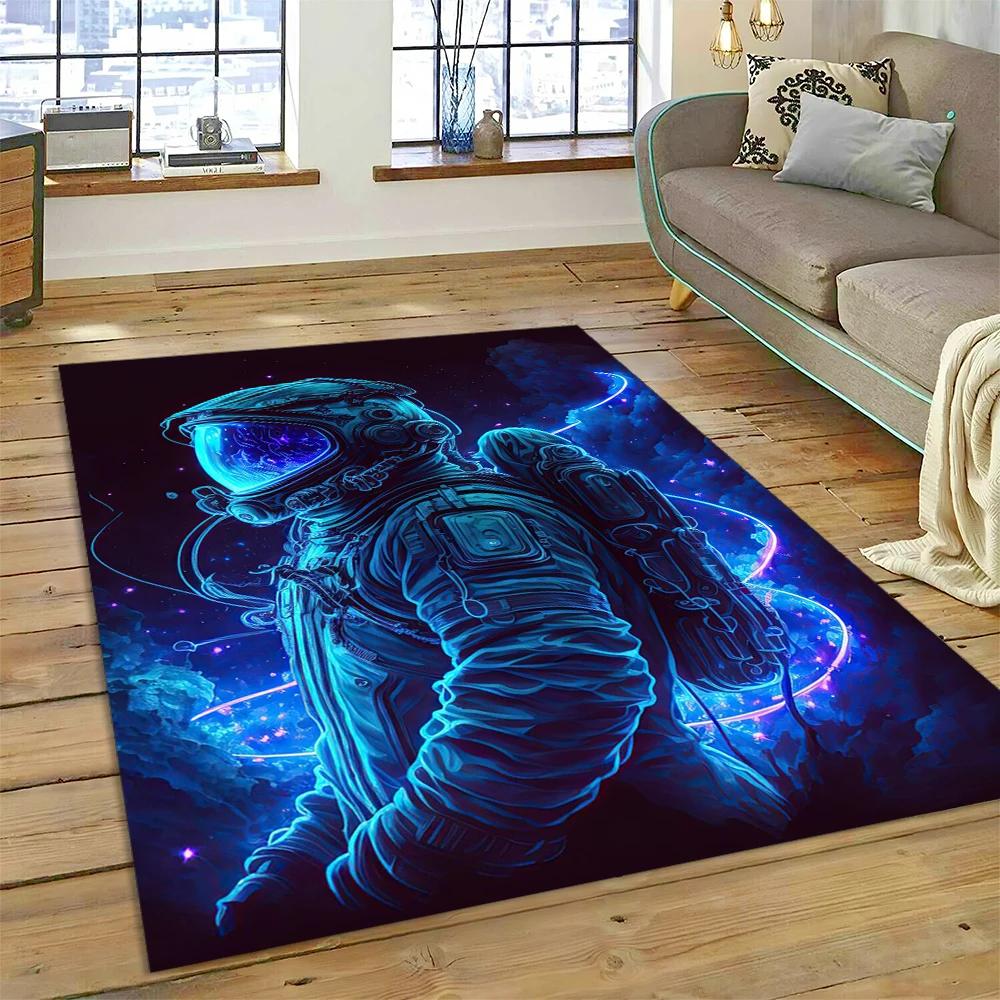 Weltraum Astronaut Universum Raumfahrer Cartoon Teppich Teppich für Zuhause Wohnzimmer Schlafzimmer Sofa Fußmatte Dekor, Kinderbereich Teppich Rutschfest
