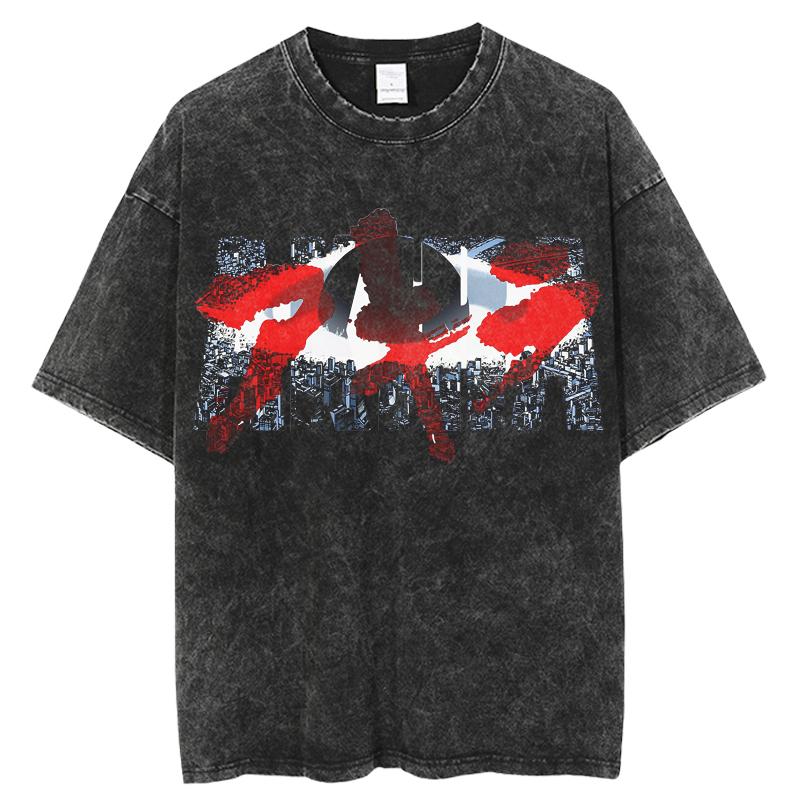 Vintage  Wash  T-shirt  Do  Old Japanese  Anime  Akira  Street  Casual  Short  Sleeve Harajuku  Cotton Neutral Top Fashion