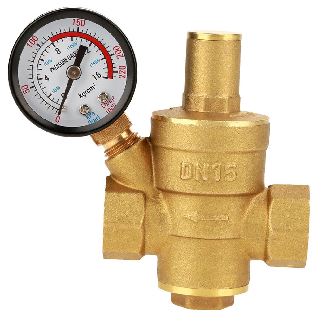 DN15 Brass Adjustable Water Pressure Regulator Reducer With Gauge Meter Brass Pressure Regulator Water Pressure Regulator