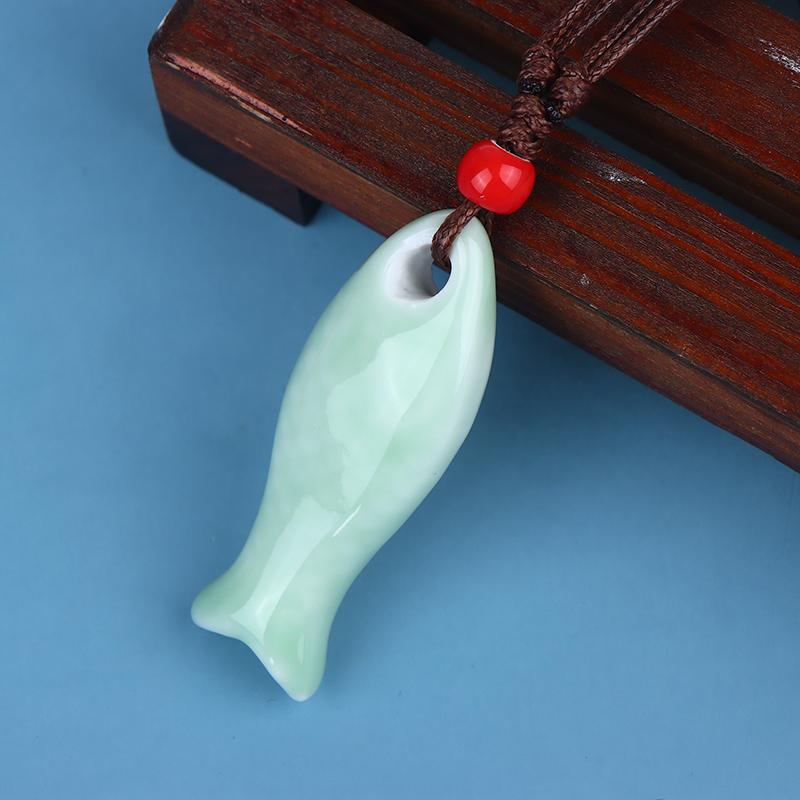 Chinese Stijl Keramische Visfluit Kettingen Hanger Gladde Handgemaakte Fluit Delicieuze Bedel Ketting Unisex Trui Ketting