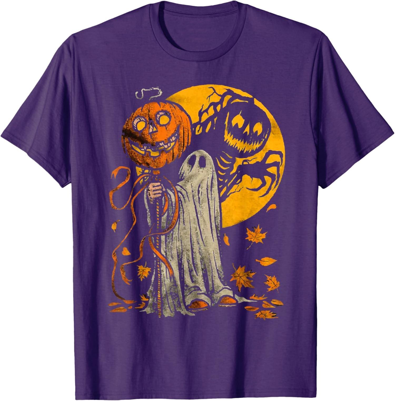 Halloween Pumpkin Ghost Autumn Graphic Art Unisex T-Shirt S разноцветный
