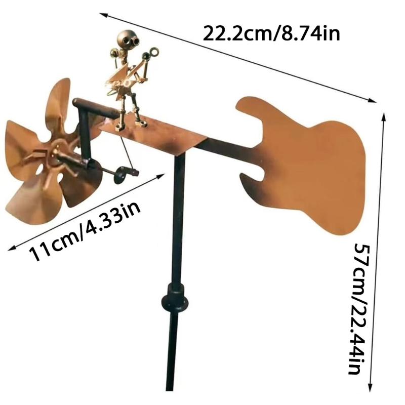 Rock Music Themed Rocker Windmill Sculpture Metal Bassist Statue For Yard Garden And Outdoor Space Decors