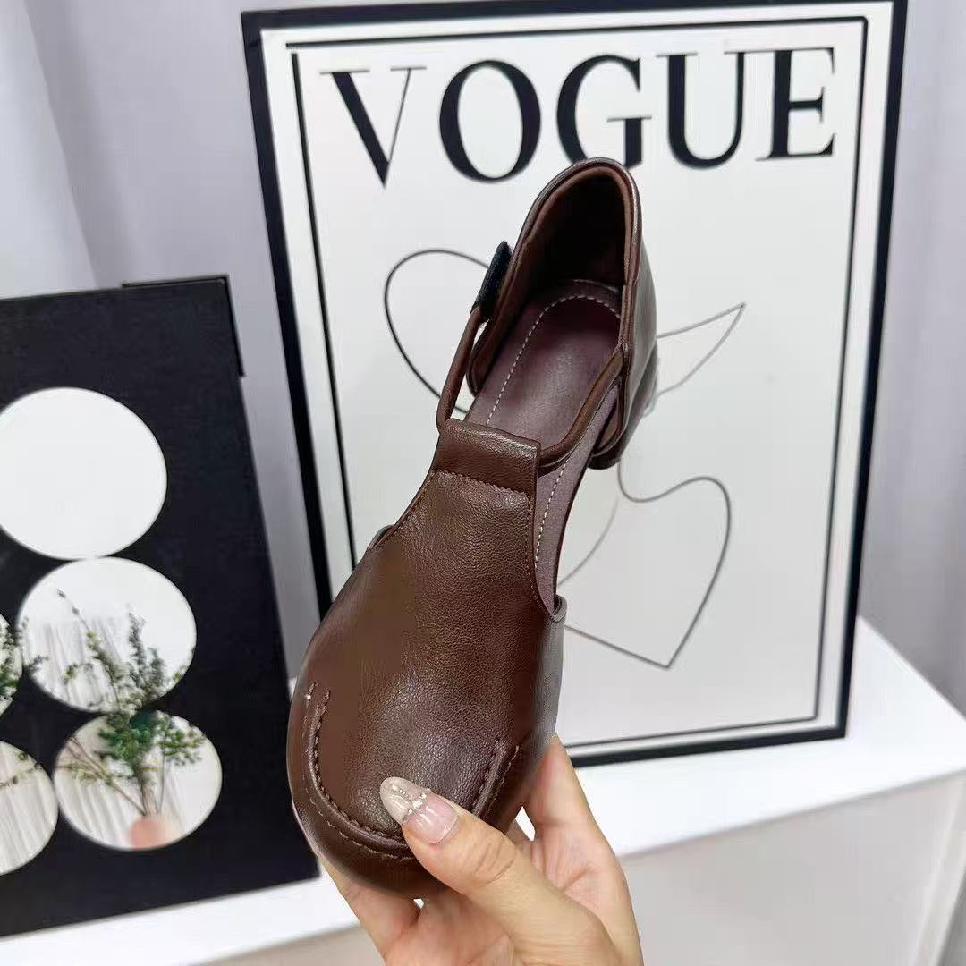 

Fashion temperament Baotou sandals summer platform flat heel retro style soft sole women s shoes hollow sandals 41 коричневый