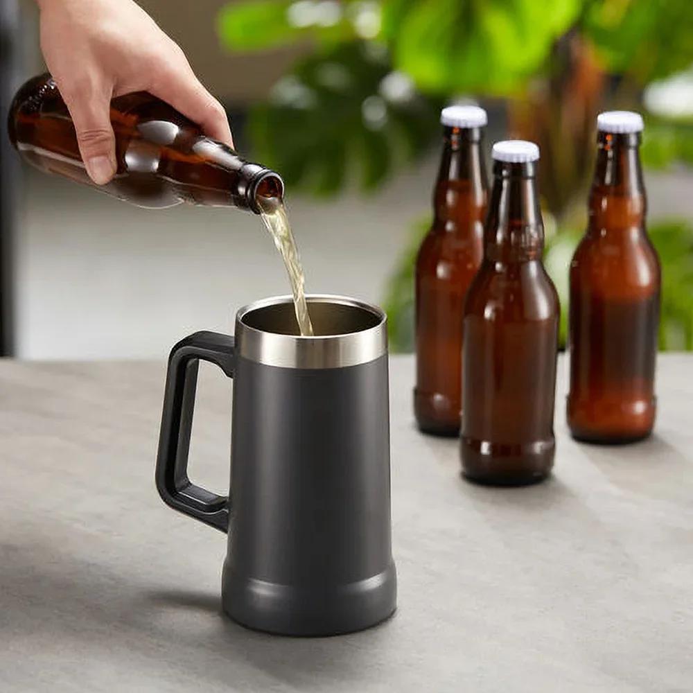 Insulated Beer Stein Drinking Coffee Mug Stainles Steel Tumbler Bottle with Handle Double Walled Thermal Mug Keep Drink Ice Cold