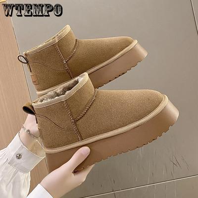 Winter Women Short Plush Warm Snow Boots Casual Suede Fur Chelsea Ankle Boots Flats Platform Ladies Shoes
