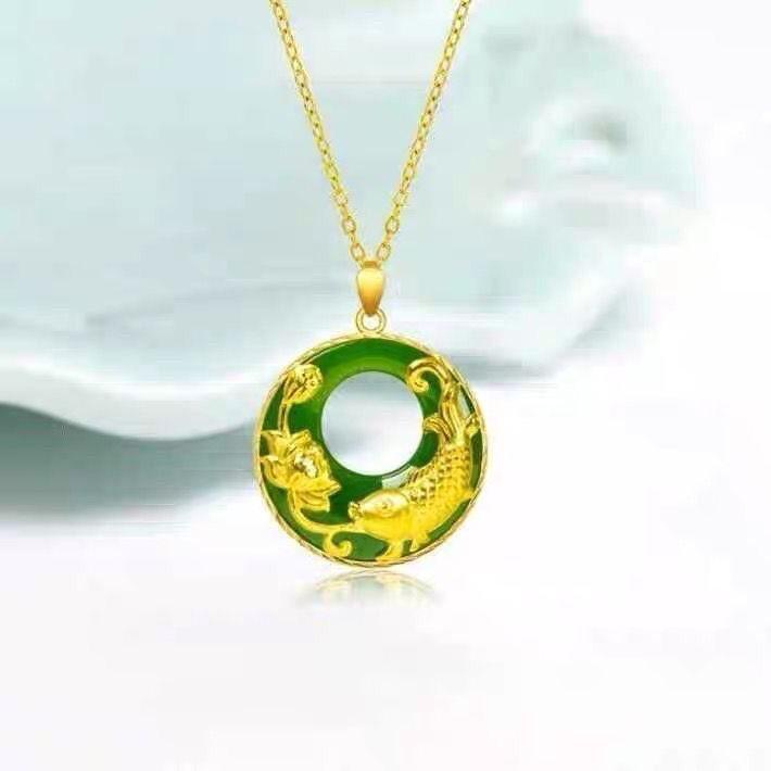 Xiaohongshu Luxury Koi Lotus Pendant Necklace for Women - Elegant Peace Buckle Clavicle Chain