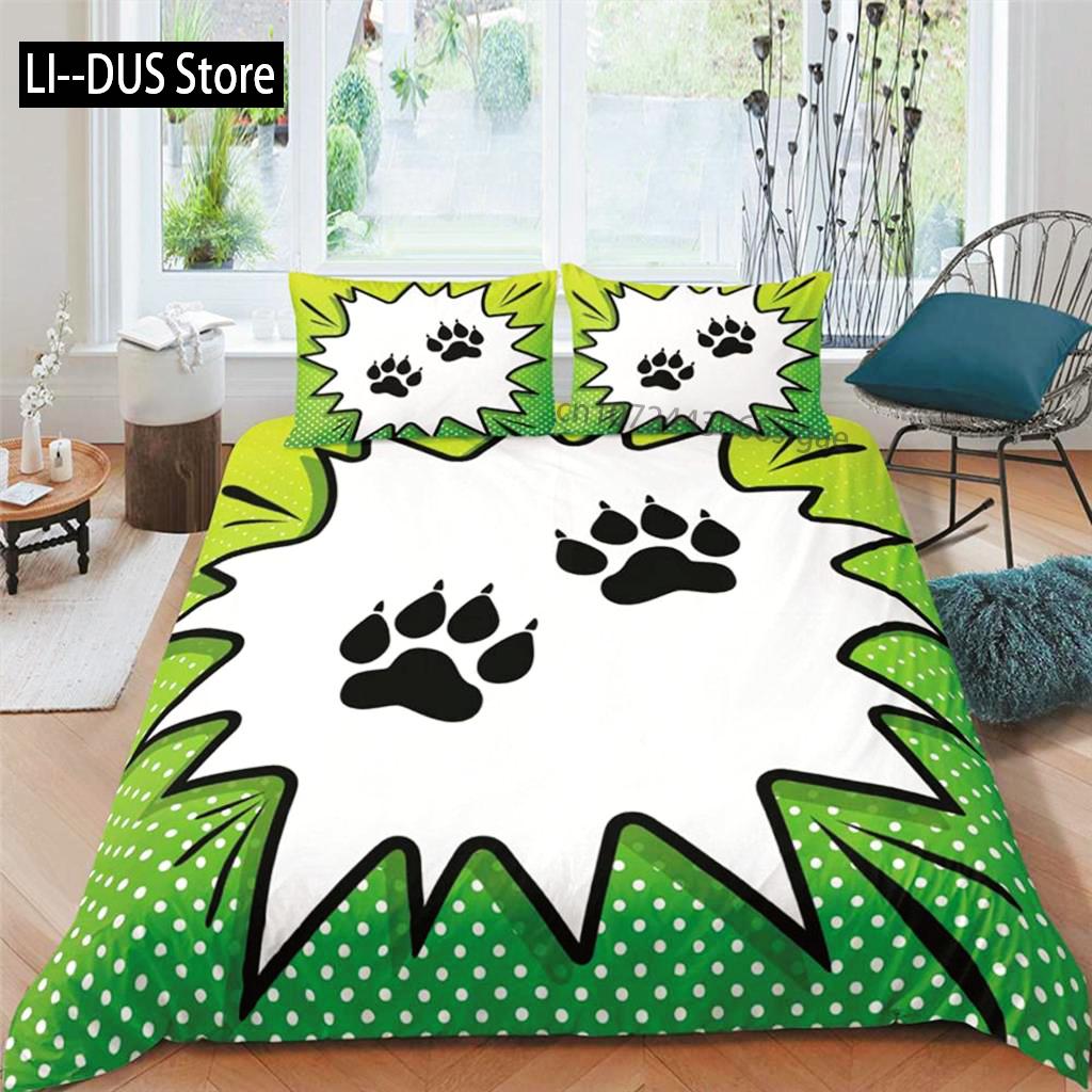 Footprint Duvet Cover Set Kids Watercolor Bedding Set Animal Footprints Colorful Puppy Paws Multicolor Graffiti Art Quilt Cover