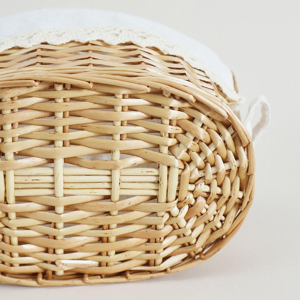 Two-Sided Handle Desktop Weaving Basket Handmade Picnic Bread Fruit Basket  Home Decoration