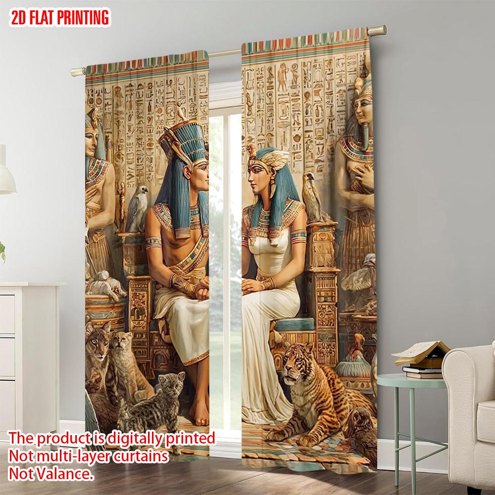 Set Of 2 Plane Printing Curtains Ancient Egyptian Culture Versatile Polyester Without Rod All Seasons Perfect Bedroom Curtain For Master