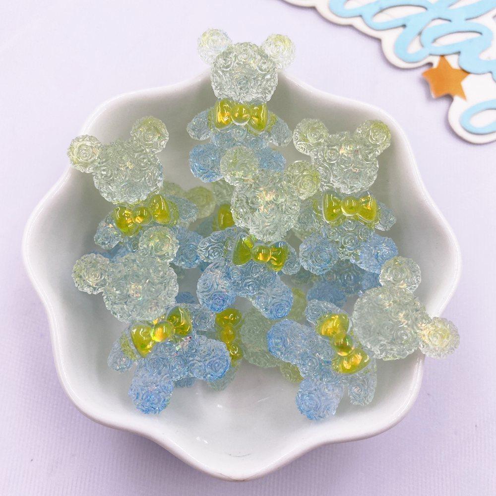 10PCS Colorful Resin Cartoon Bow Crystal Rose Bear Figurines Flatback Rhinestone DIY Wedding Decor Scrapbooks Accessories Crafts