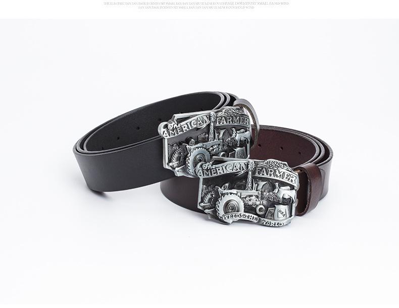 American Farm Tractor Leather Belt Buckle - Original Glazed Finish