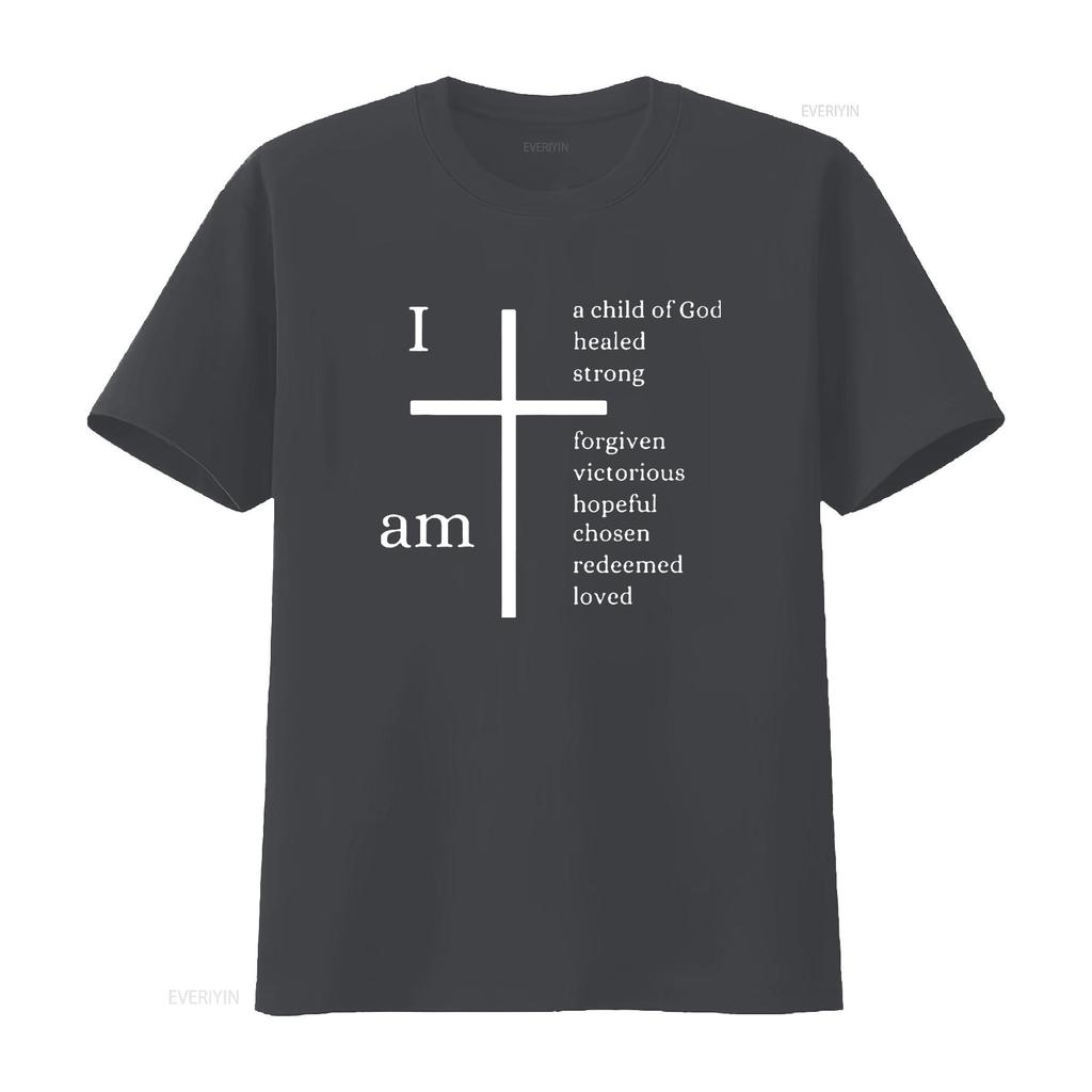 Mens I am a child of God Christian cross design T Shirt Black vintage Washed graphic homme Stylish fashion Comfortable Slightly
