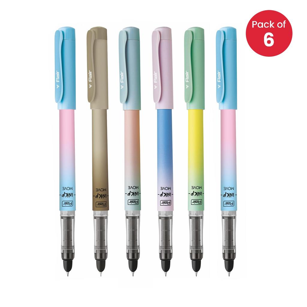 Flair Inky Move Fountain Pen Set Blue Ink Pack Of 6 With Jumbo Cartridges Smooth Writing For School Office Use