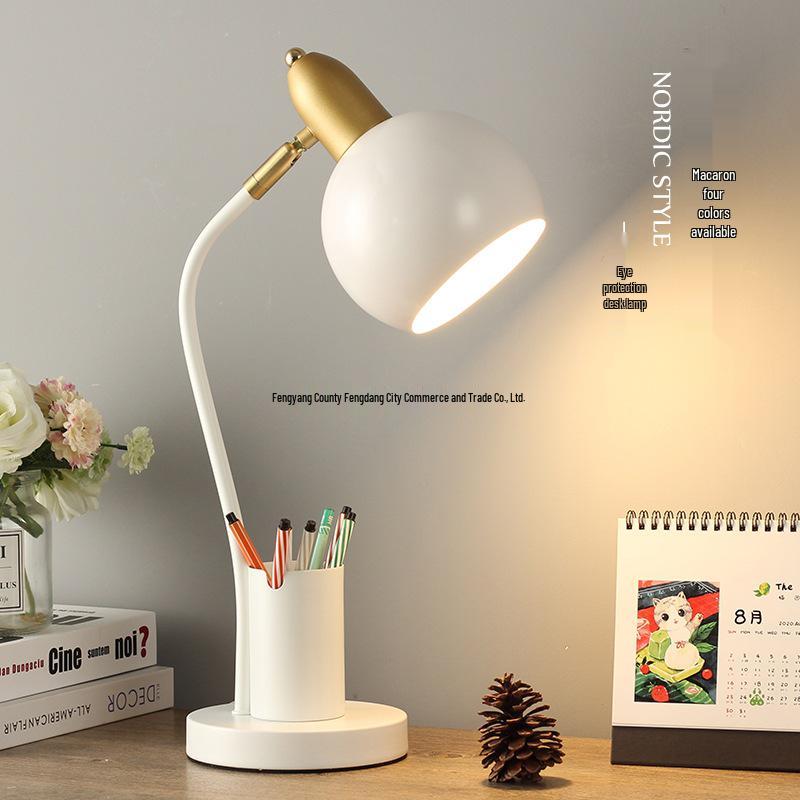 Nordic Creative Pen Holder Desk Lamp for Eye Protection and Bedroom/Study Use.