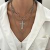 Personality Design Pearl Cross Pendant Necklace for Women Goth Style Crystal Stainless Steel Chain Chokers Punk Party Jewelry
