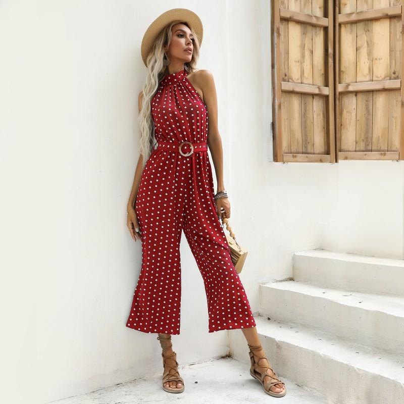 Damenmode, lässig, Polka-Dot-Druck, Sommer, Frühling, ärmellose Hosen, Overalls und Strampler