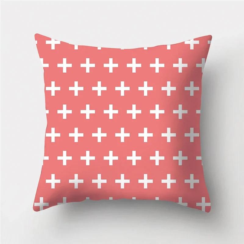 Coral Red Geometric Stripe Printed Pattern Polyester Cushion Cover for Home Living Room Sofa Decoration Throw Pillow Pillowcase
