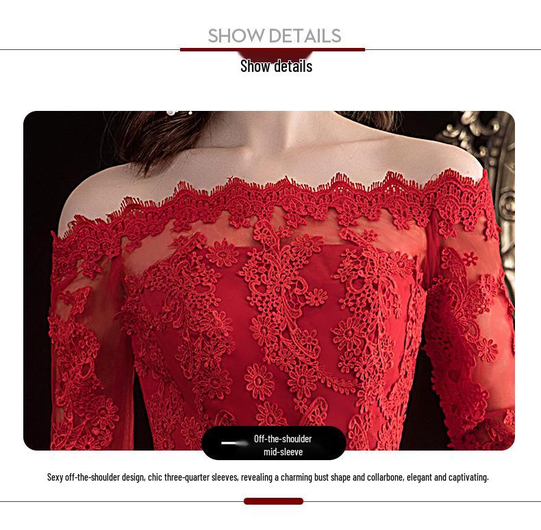 2025 Red Off-Shoulder Floor-Length Wedding Dress - Plus Size, Slimming Princess Style for Spring/Summer