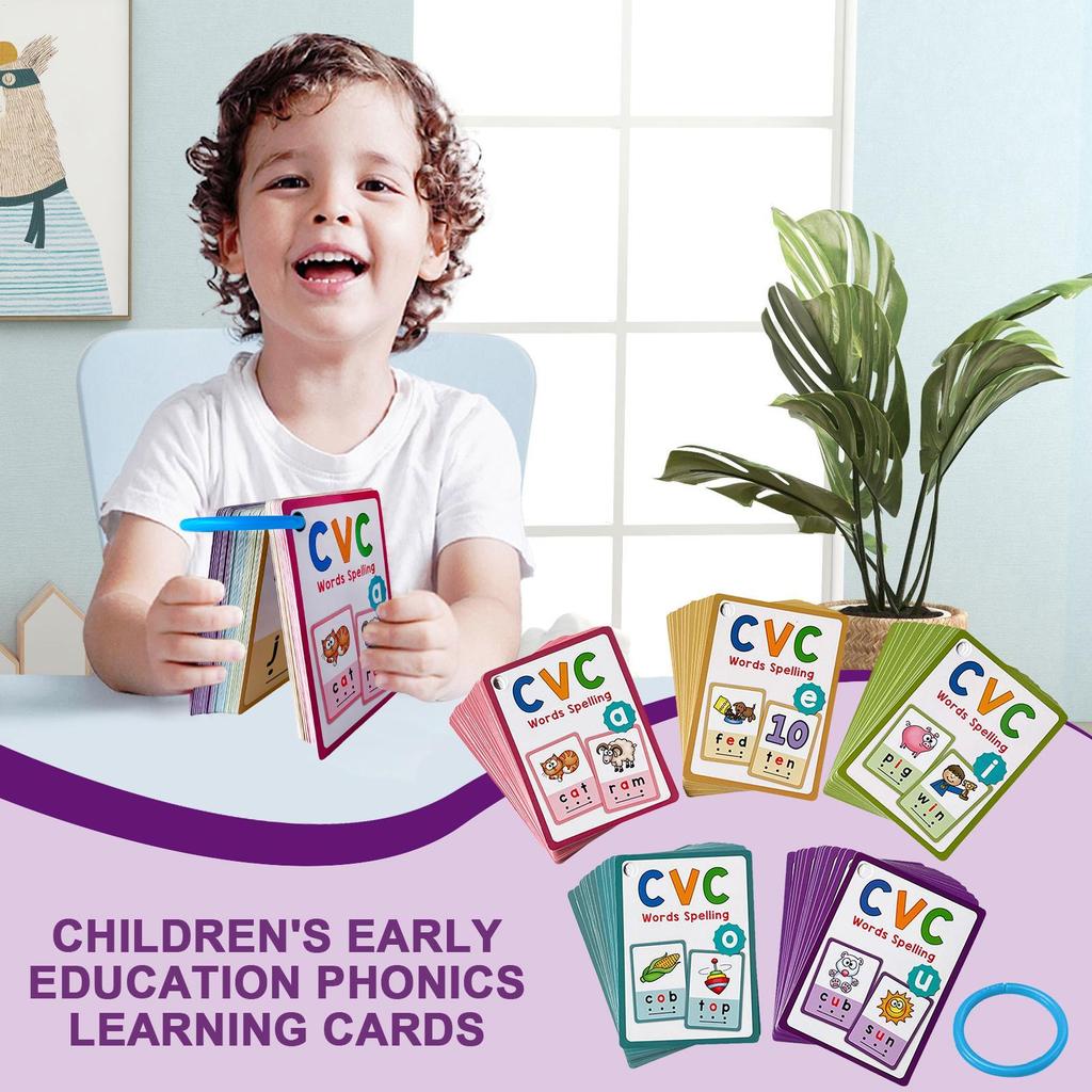 Kids CVC Words Learning Cards ESL Teaching Materials for Toddlers Sight Words Teaching Aids Vocabulary Educational Montessori