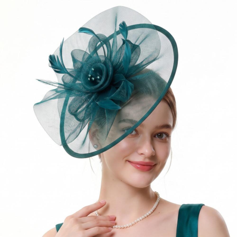 French Feather Fascinator Hat Elegant Tea Party Hat Hair Band Bride Headdress Photography