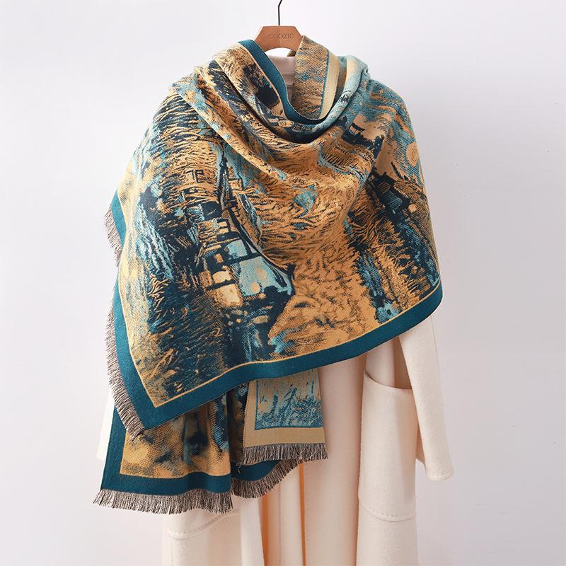 Autumn and Winter New Fashion Starry Sky Imitation Cashmere Scarf for Women Versatile Light Luxurious and Elegant Cold Proof Shawl and Scarf