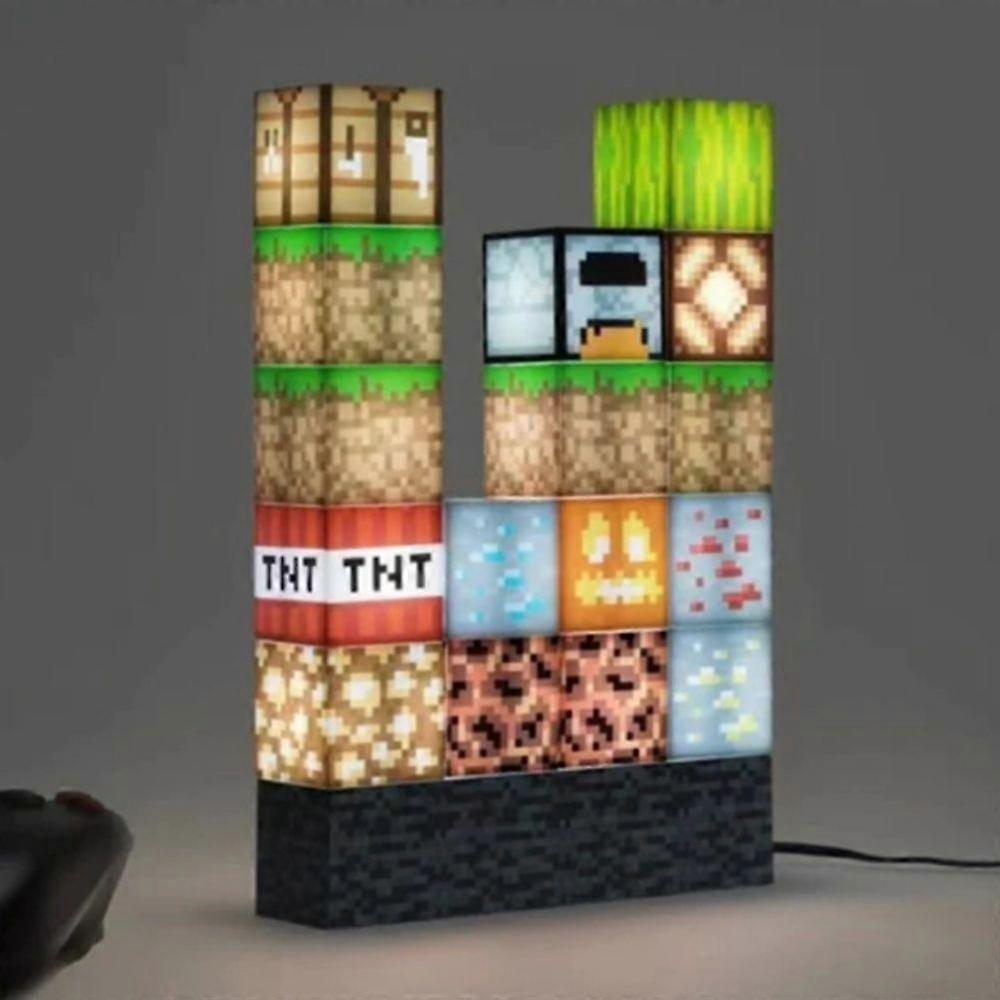 Block Building Lamp 16 Customizable Light Up Blocks - Interactive Decoration, Toy, Nightlight for Kids, Gamer Room Decor, Gaming Gift