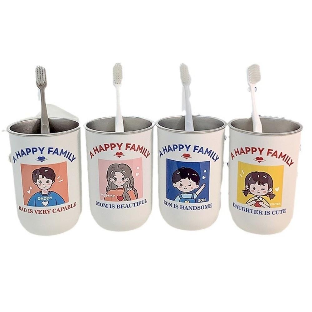 New Stainless Steel Toothbrush Cup Cartoon Pattern Drinking Mouthwash Cup Toothbrush Holder for Family