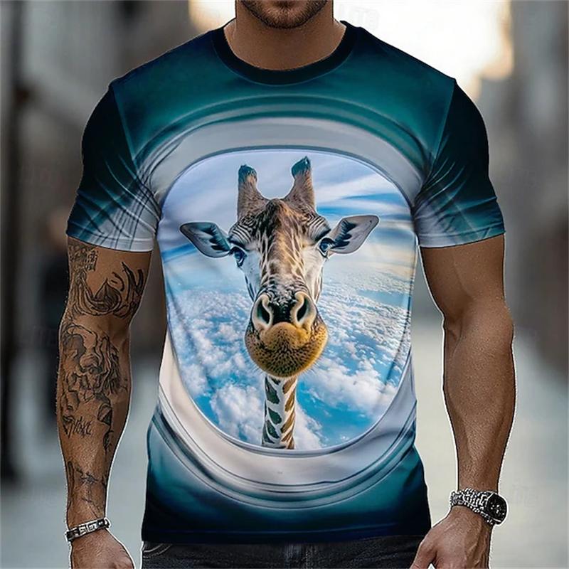 Fun Unique Animal 3D Print Men's T-Shirt Summer Loose-Fit Short-Sleeve Top Casual Crew Neck T-Shirt