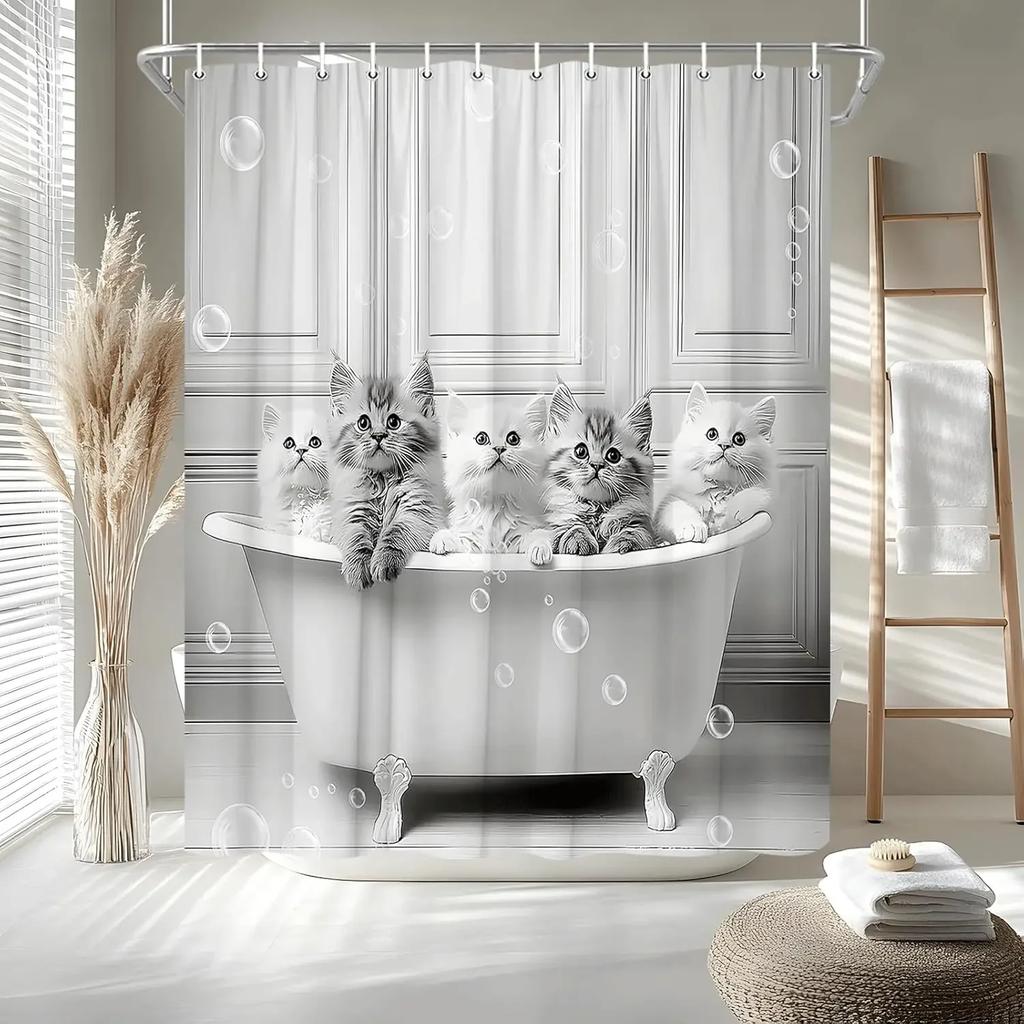 Funny Cat Shower Curtain Retro Cute Kitten In Bathtub Bubble Shower Curtain Fabric Bathroom Accessories 180X180Cm