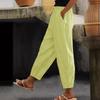 Women High Waist Drawstring Pocket Linen Cropped Carrot Casual Trousers