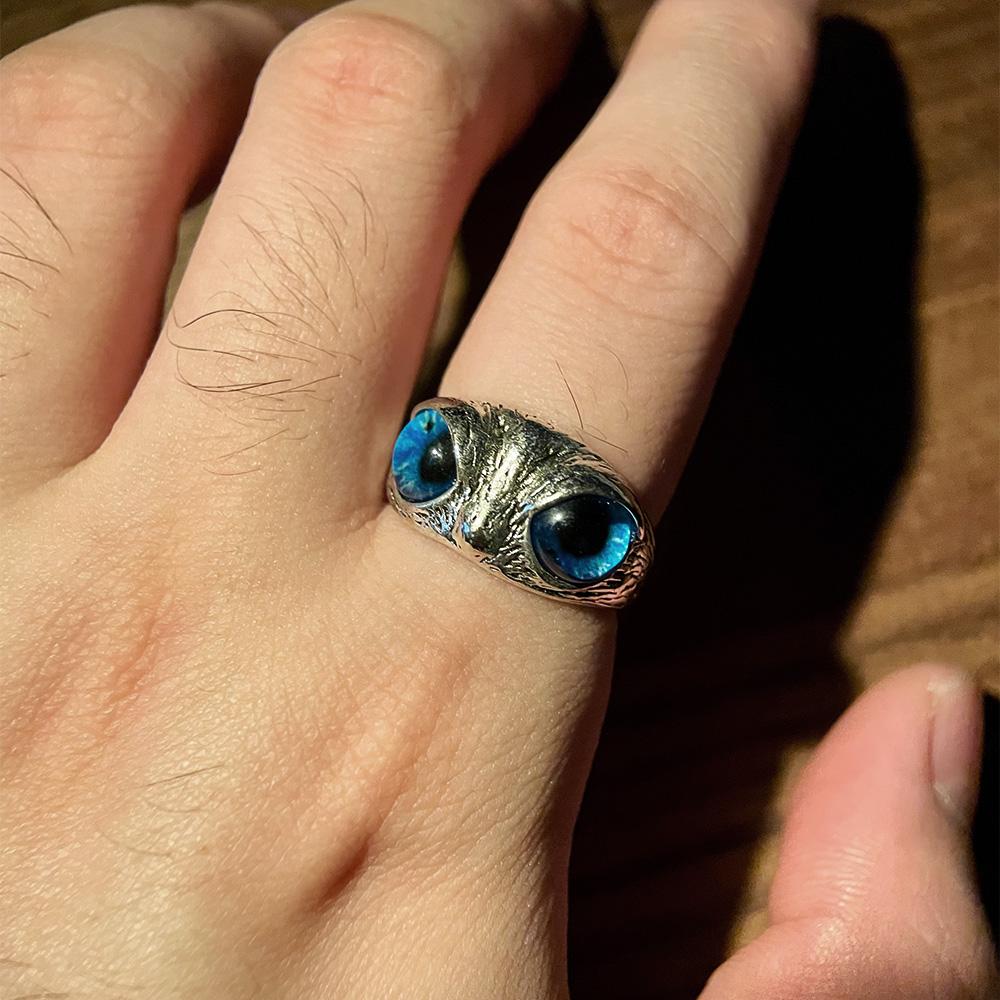 Retro Blue Eye Owl Adjustable Open Ring Punk Gothic Edgy Jewelry For Men Women Creative Animal Accessories Cute Gift For Family
